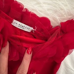 La Reveche Red Floral One Piece Bathing Suit Size Small